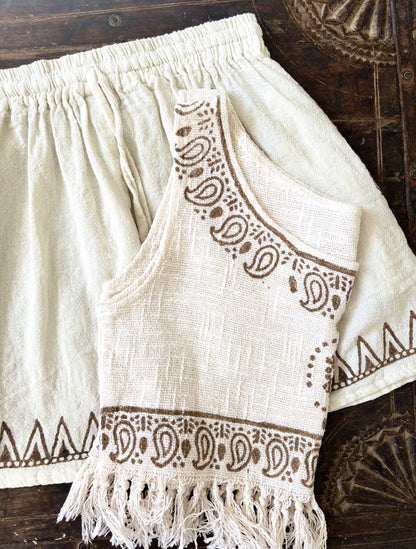 Boho-shorts i bomull