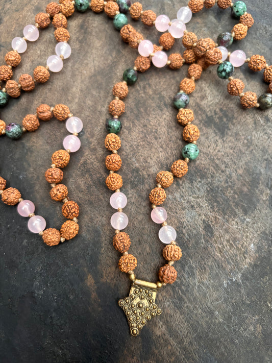 Mala - Rudraksha & afrikansk turkos